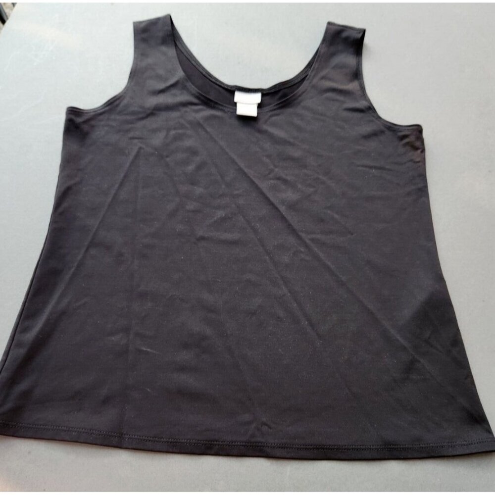 Chicos Size 1 US Medium Black Slinky Blouse Sleeveless Tank Top Shell Chico's